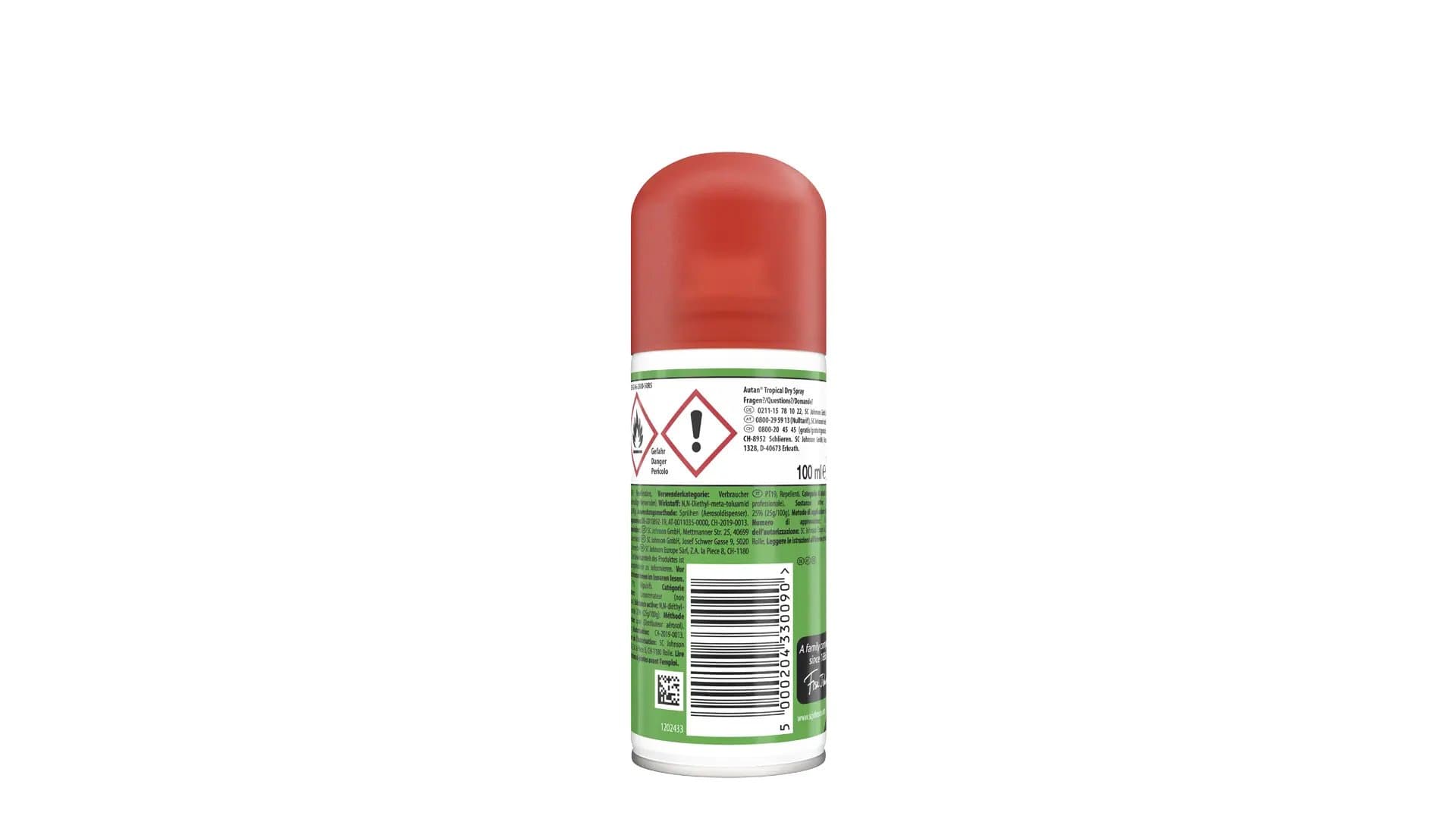 Rückseite einer Autan® Tropical-Dryspray